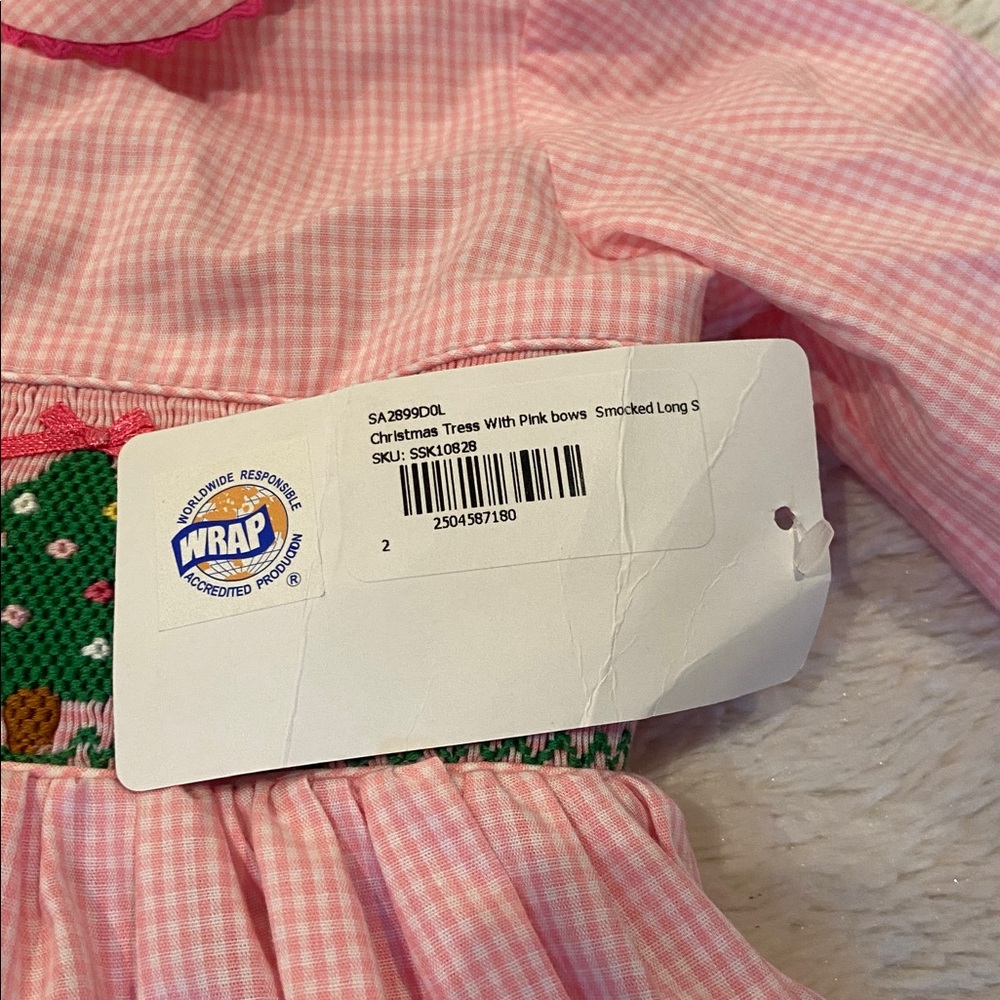 Southern Sunshine Pink Gingham Smocked Christmas Tree Dress Girls Size 2 NWT - Picture 4 of 5